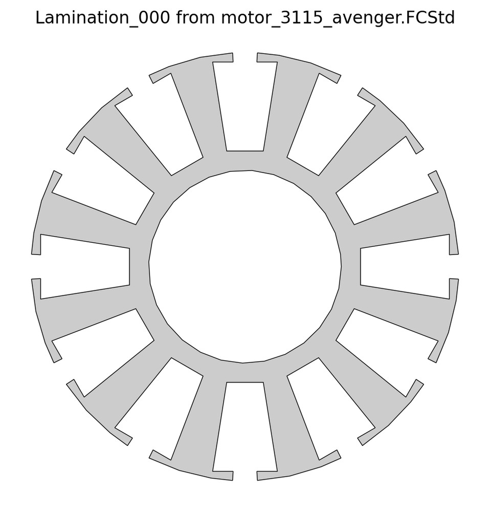The 3115 stator lamination the die produces: twelve teeth on a Ø31 mm disc with a 14 mm bore